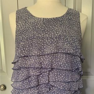 Ann Taylor Blue Print Layered Tank Top, Lined Size PM Side Zipper, Rayon